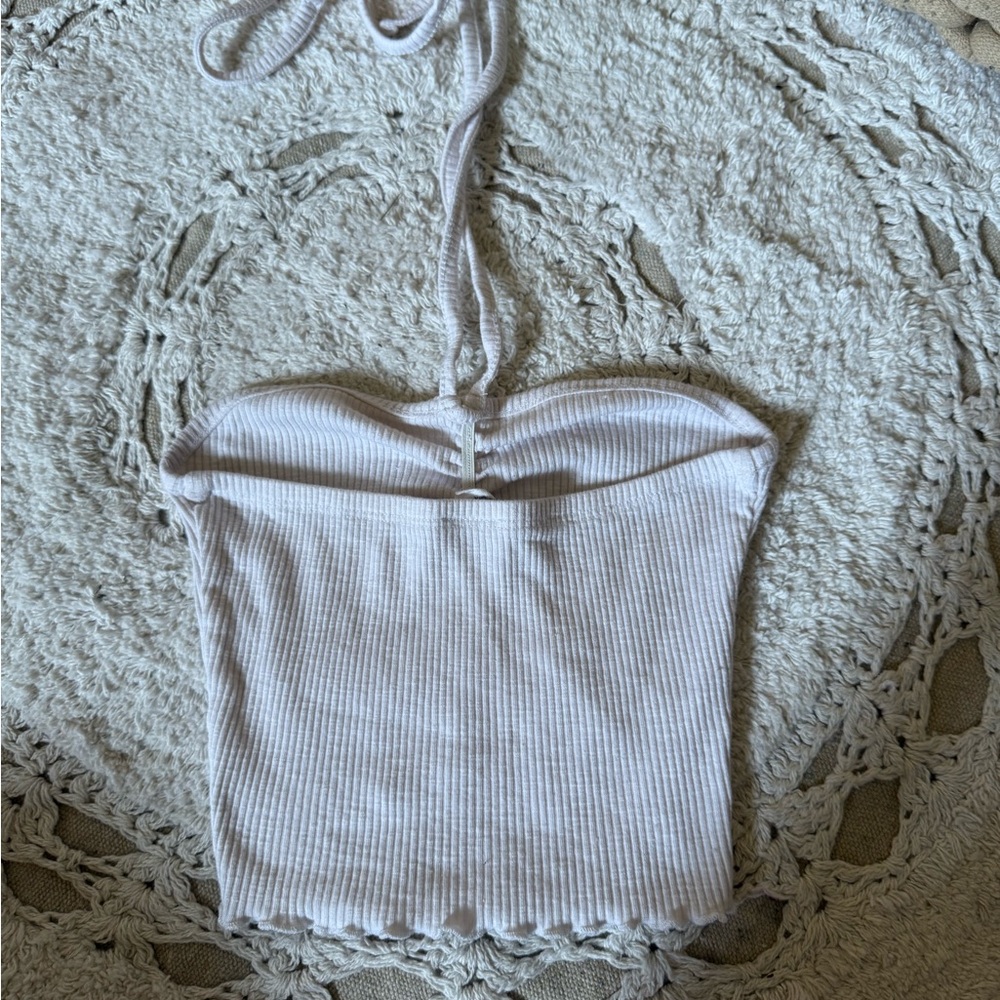 White Ribbed Halter Top - Picture 2 of 2